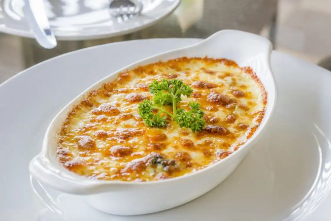Baked dish with a cheesy crust